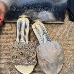 Azalea Wang Paislee Sandal NIB Silver Embellished